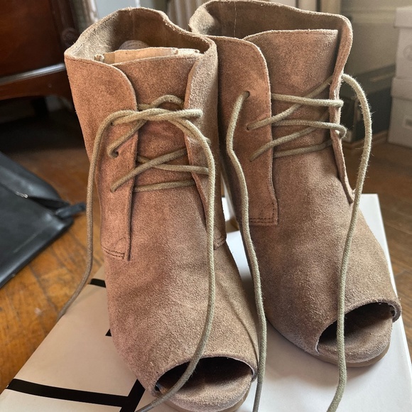 Tan suede open toe bootie- Ann Taylor - Picture 2 of 5